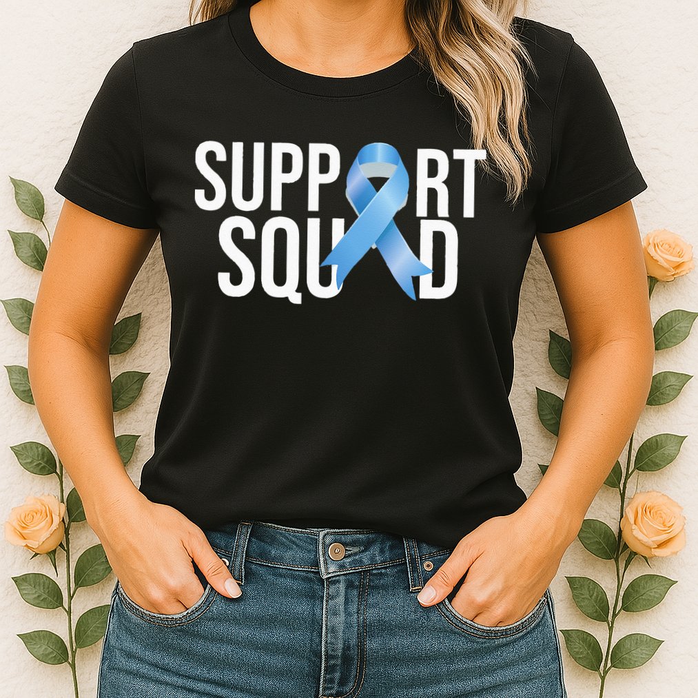 Support Squat Prostate Cancer Awareness Blue Ribbon Survivor Womens T-Shirt