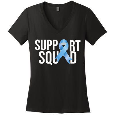Support Squat Prostate Cancer Awareness Blue Ribbon Survivor Women's V-Neck T-Shirt