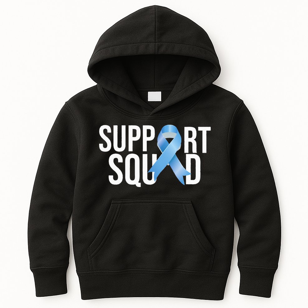 Support Squat Prostate Cancer Awareness Blue Ribbon Survivor Kids Hoodie