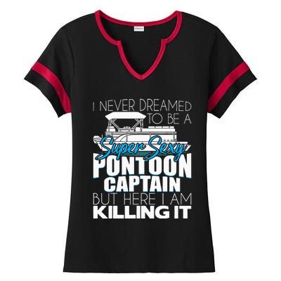 Super Sexy Pontoon Captain Funny Pontoon Boat Pontooning Ladies Halftime Notch Neck Tee