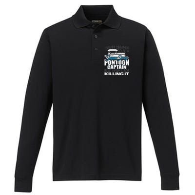 Super Sexy Pontoon Captain Funny Pontoon Boat Pontooning Performance Long Sleeve Polo