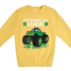 s St Patricks Day Boys s Crushing My Luck Monster Truck Premium Crewneck Sweatshirt