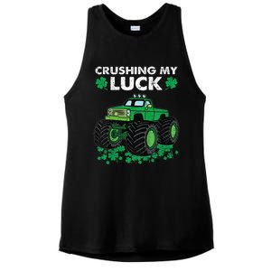 s St Patricks Day Boys s Crushing My Luck Monster Truck Ladies PosiCharge Tri-Blend Wicking Tank