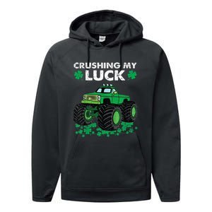 s St Patricks Day Boys s Crushing My Luck Monster Truck Performance Fleece Hoodie