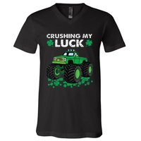 s St Patricks Day Boys s Crushing My Luck Monster Truck V-Neck T-Shirt