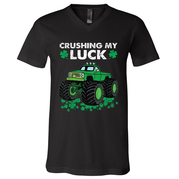 s St Patricks Day Boys s Crushing My Luck Monster Truck V-Neck T-Shirt