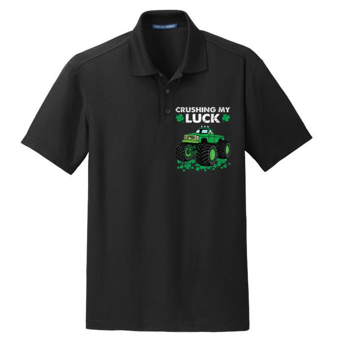 s St Patricks Day Boys s Crushing My Luck Monster Truck Dry Zone Grid Polo