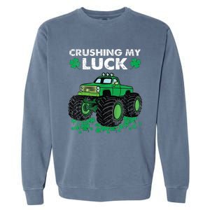 s St Patricks Day Boys s Crushing My Luck Monster Truck Garment-Dyed Sweatshirt