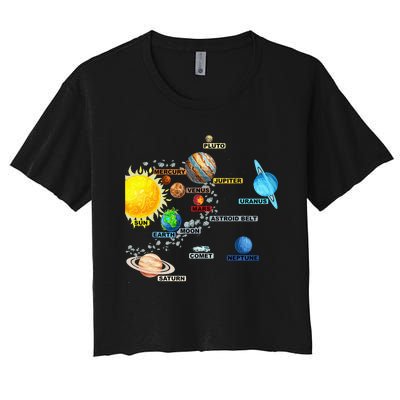 Solar System Planets Astronomy Space Science Women's Crop Top Tee