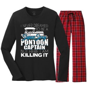 Super Sexy Pontoon Captain Funny Pontoon Boat Pontooning Women's Long Sleeve Flannel Pajama Set 