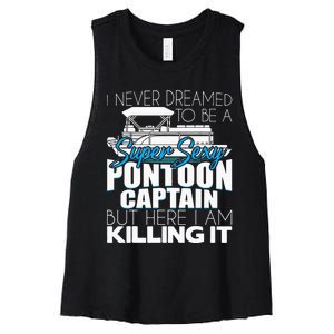 Super Sexy Pontoon Captain Funny Pontoon Boat Pontooning Women's Racerback Cropped Tank