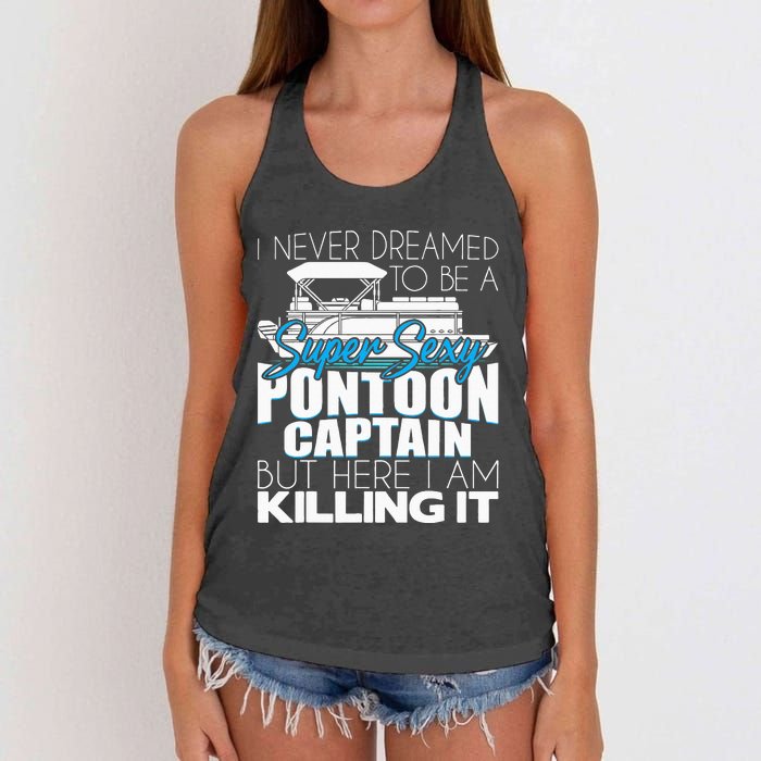 Super Sexy Pontoon Captain Funny Pontoon Boat Pontooning Women's Knotted Racerback Tank