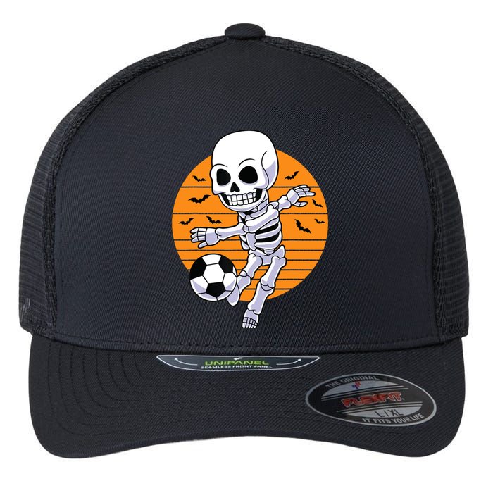 Skeleton Soccer Player Boy Funny Halloween Flexfit Unipanel Trucker Cap