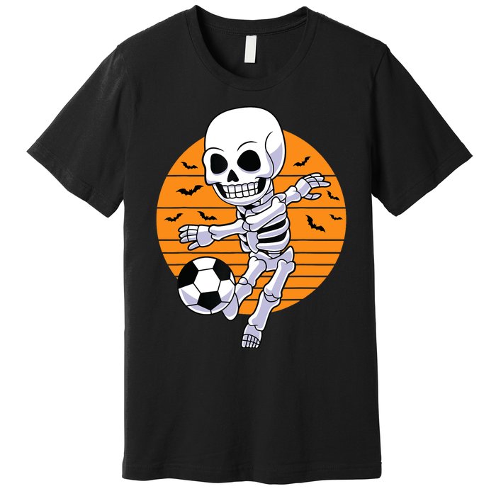 Skeleton Soccer Player Boy Funny Halloween Premium T-Shirt