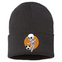 Skeleton Soccer Player Boy Funny Halloween Sustainable Knit Beanie