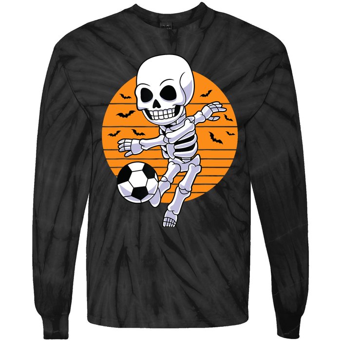 Skeleton Soccer Player Boy Funny Halloween Tie-Dye Long Sleeve Shirt