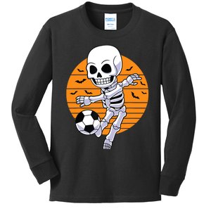 Skeleton Soccer Player Boy Funny Halloween Kids Long Sleeve Shirt