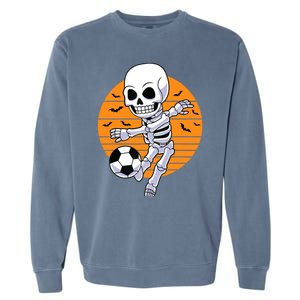 Skeleton Soccer Player Boy Funny Halloween Garment-Dyed Sweatshirt