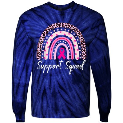 Support Squad Pink Rainbow Leopard Breast Cancer Awareness Tie-Dye Long Sleeve Shirt