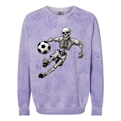 Soccer Skeleton Playing Soccer Halloween Skull Lover Colorblast Crewneck Sweatshirt