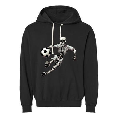 Soccer Skeleton Playing Soccer Halloween Skull Lover Garment-Dyed Fleece Hoodie