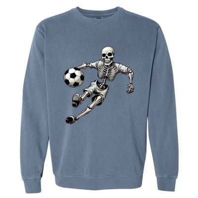 Soccer Skeleton Playing Soccer Halloween Skull Lover Garment-Dyed Sweatshirt