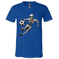 Soccer Skeleton Playing Soccer Halloween Skull Lover V-Neck T-Shirt