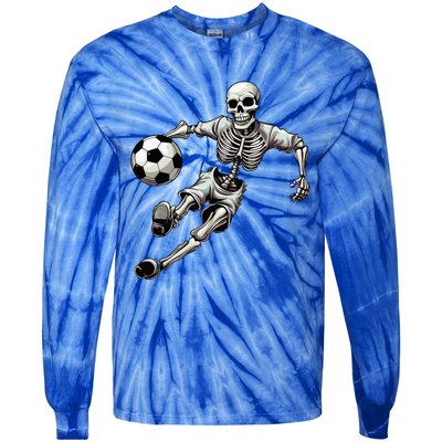 Soccer Skeleton Playing Soccer Halloween Skull Lover Tie-Dye Long Sleeve Shirt