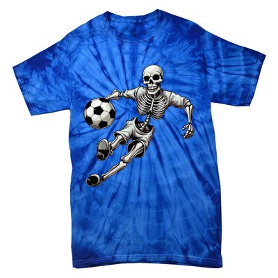 Soccer Skeleton Playing Soccer Halloween Skull Lover Tie-Dye T-Shirt