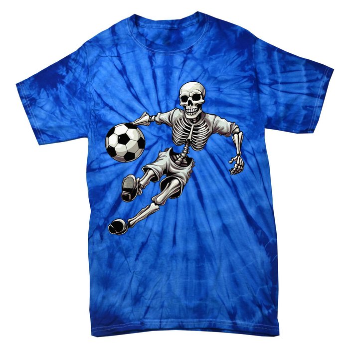 Soccer Skeleton Playing Soccer Halloween Skull Lover Tie-Dye T-Shirt