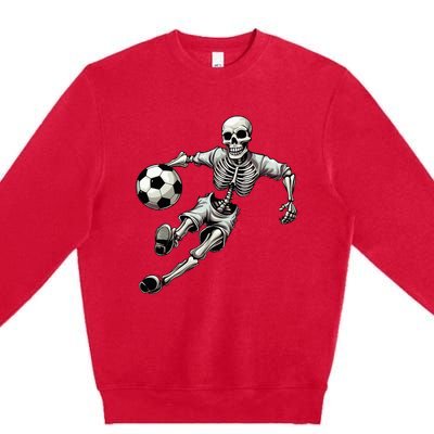 Soccer Skeleton Playing Soccer Halloween Skull Lover Premium Crewneck Sweatshirt