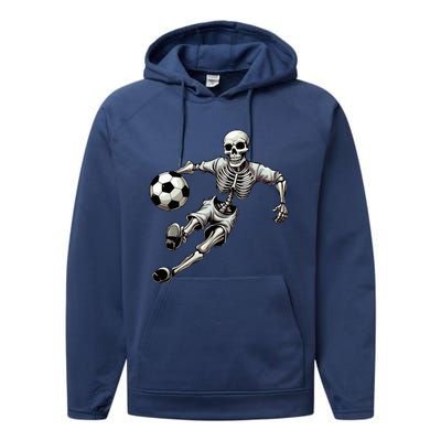 Soccer Skeleton Playing Soccer Halloween Skull Lover Performance Fleece Hoodie