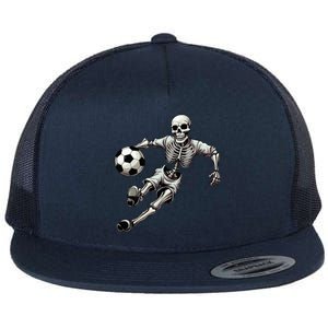 Soccer Skeleton Playing Soccer Halloween Skull Lover Flat Bill Trucker Hat