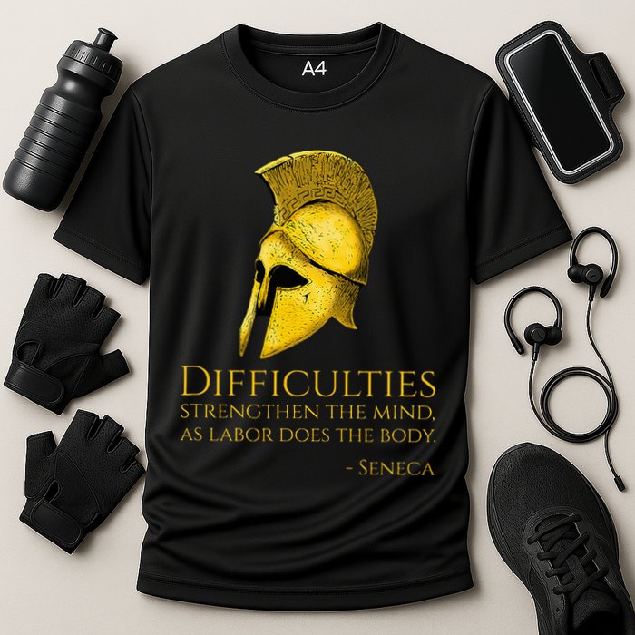 Stoicism Seneca Quote On Difficulties Stoic Philosophy Cooling Performance Crew T-Shirt