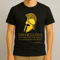 Stoicism Seneca Quote On Difficulties Stoic Philosophy T-Shirt