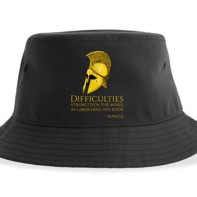 Stoicism Seneca Quote On Difficulties Stoic Philosophy Sustainable Bucket Hat