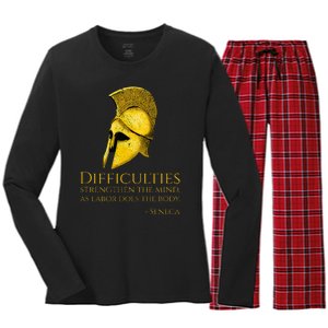 Stoicism Seneca Quote On Difficulties Stoic Philosophy Women's Long Sleeve Flannel Pajama Set 