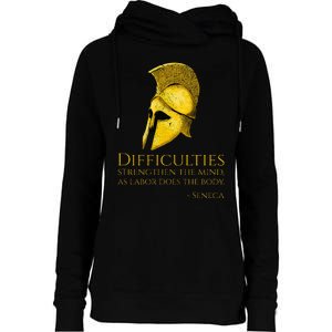 Stoicism Seneca Quote On Difficulties Stoic Philosophy Womens Funnel Neck Pullover Hood