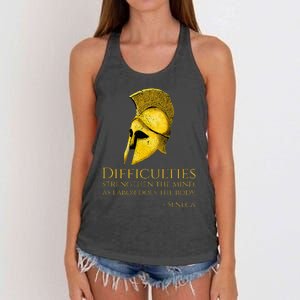 Stoicism Seneca Quote On Difficulties Stoic Philosophy Women's Knotted Racerback Tank