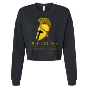 Stoicism Seneca Quote On Difficulties Stoic Philosophy Cropped Pullover Crew