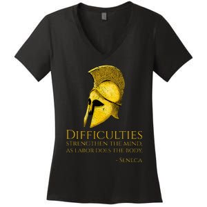 Stoicism Seneca Quote On Difficulties Stoic Philosophy Women's V-Neck T-Shirt