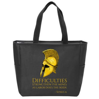 Stoicism Seneca Quote On Difficulties Stoic Philosophy Zip Tote Bag