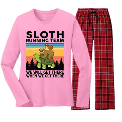 Sloth Sloth Running Team Women Men Gift Funny Running Women's Long Sleeve Flannel Pajama Set 