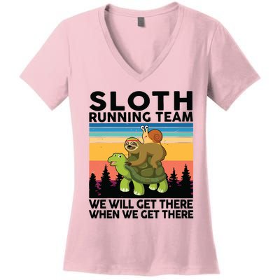 Sloth Sloth Running Team Women Men Gift Funny Running Women's V-Neck T-Shirt