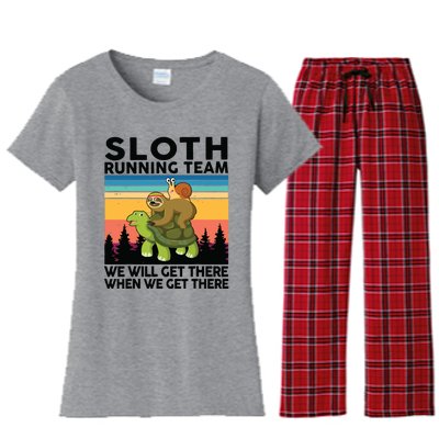 Sloth Sloth Running Team Women Men Gift Funny Running Women's Flannel Pajama Set