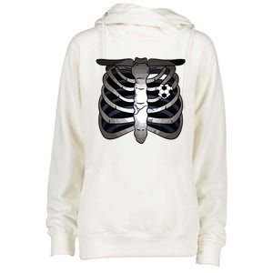 Skeleton Soccer Rib Cage Soccer Lover Halloween Costume Boy Womens Funnel Neck Pullover Hood