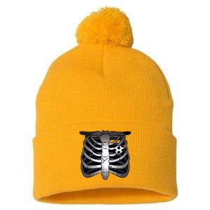 Skeleton Soccer Rib Cage Soccer Lover Halloween Costume Boy Pom Pom 12in Knit Beanie