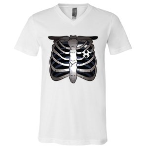 Skeleton Soccer Rib Cage Soccer Lover Halloween Costume Boy V-Neck T-Shirt