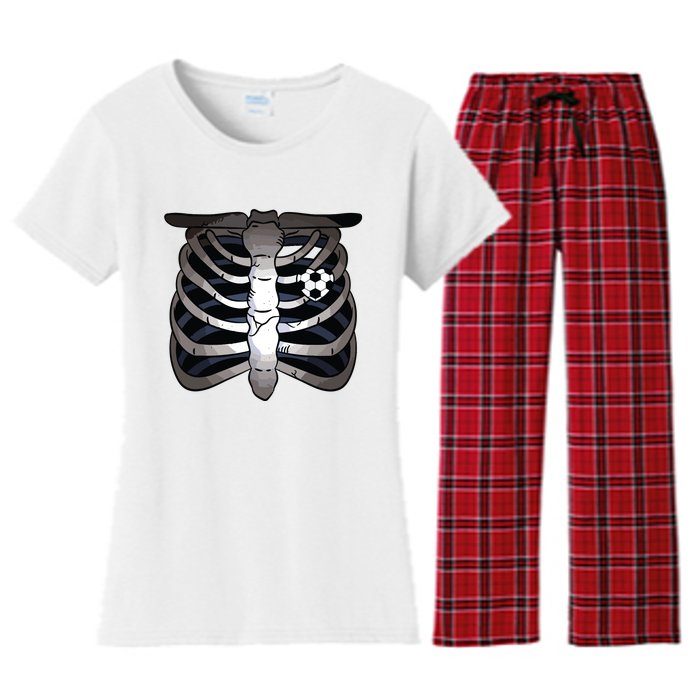 Skeleton Soccer Rib Cage Soccer Lover Halloween Costume Boy Women's Flannel Pajama Set