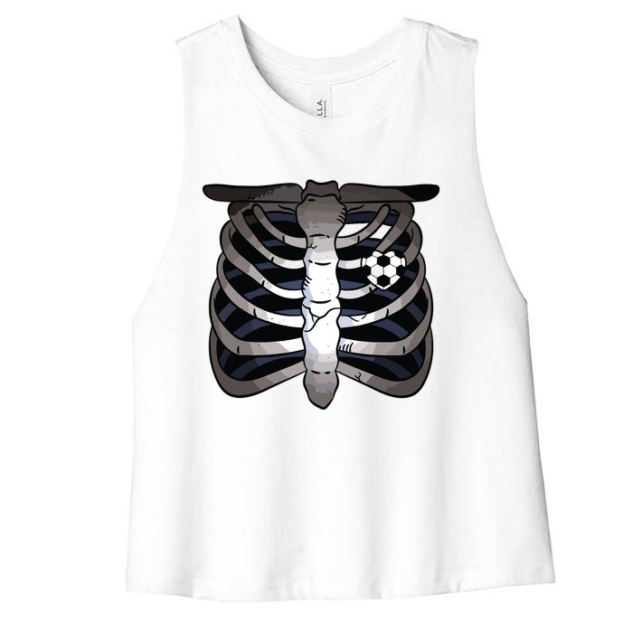 Skeleton Soccer Rib Cage Soccer Lover Halloween Costume Boy Women's Racerback Cropped Tank